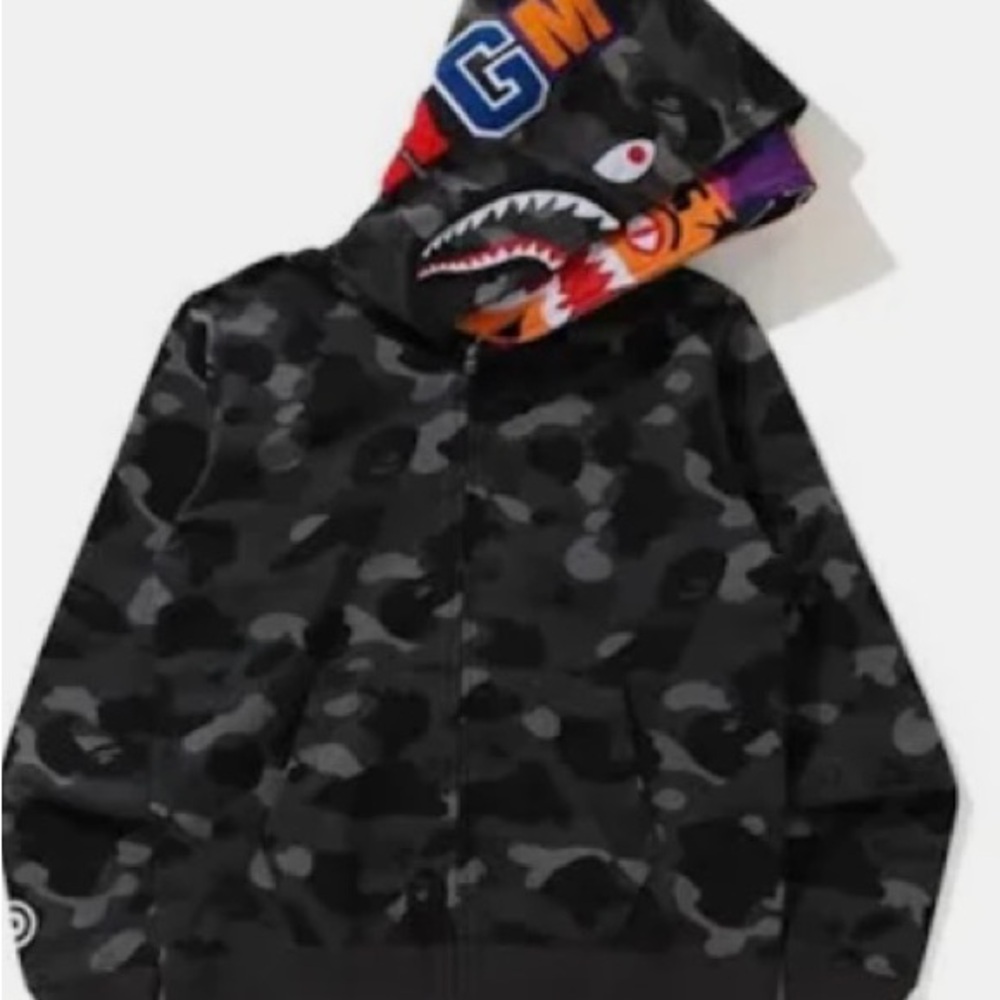 Bape Black and Gray Camouflage Hoodie Sweatshirt